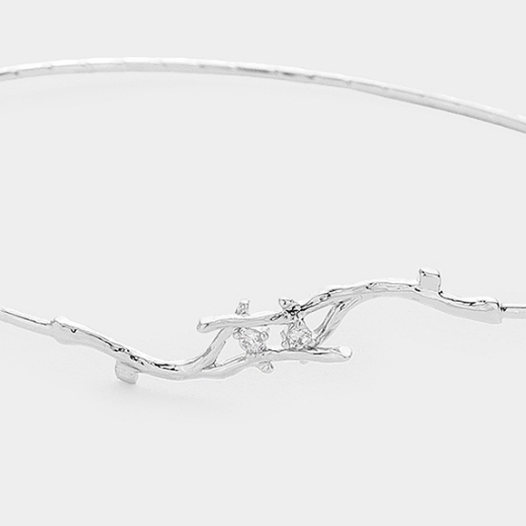 Silver Metal Branch Twig Rhinestone Bracelet Bangle Simple Style Casual Jewelry - Picture 2 of 2